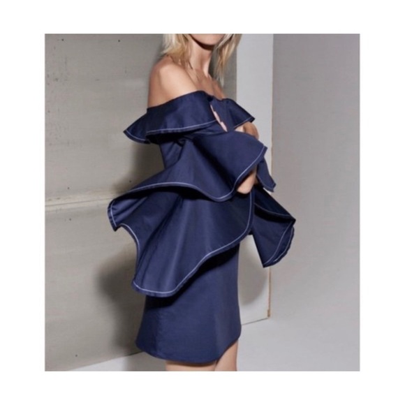 Alexis Dresses & Skirts - Alexis Rachel Off-the-Shoulder Ruffle Mini Dress Navy Blue NWT S